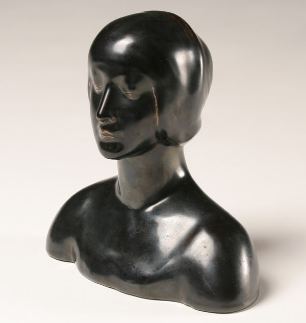 Appraisal: Rookwood bust of a woman with gunmetal glaze Flame mark