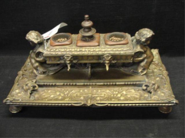 Appraisal: Gilt Metal Victorian Inkwell From a Queens NY estate Dimensions