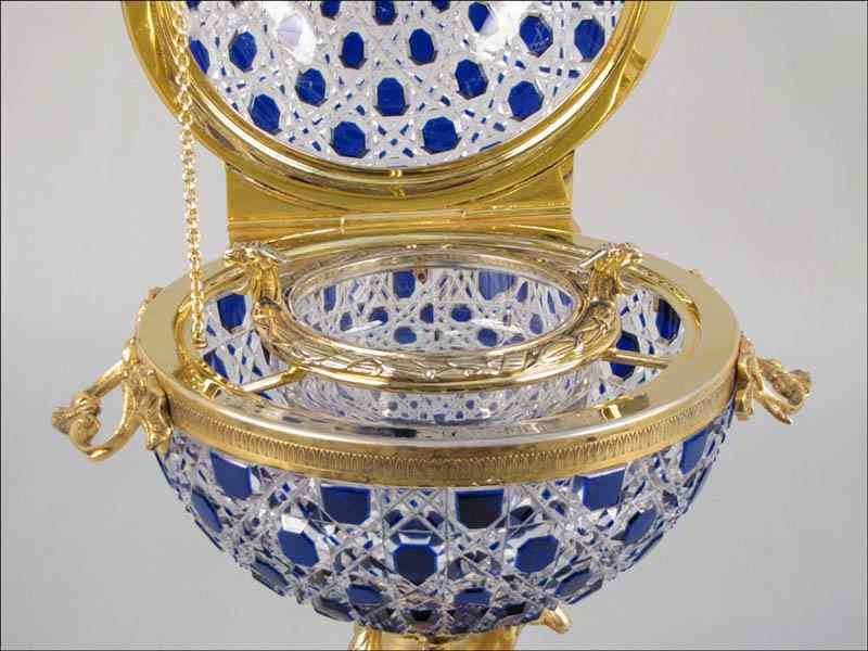 Appraisal: FABERGE COBALT CUT-TO-CLEAR CRYSTAL CAVIAR SERVER WITH FINIAL Late th