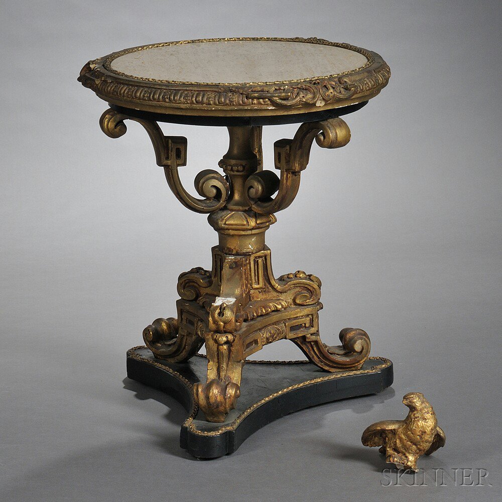 Appraisal: Continental Neoclassical-style Marble-top Giltwood and Gesso Occasional Table th century