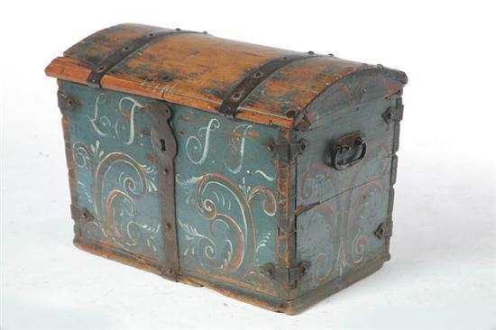 Appraisal: CHILD'S TRUNK European early th century pine Decorated immigrants trunk