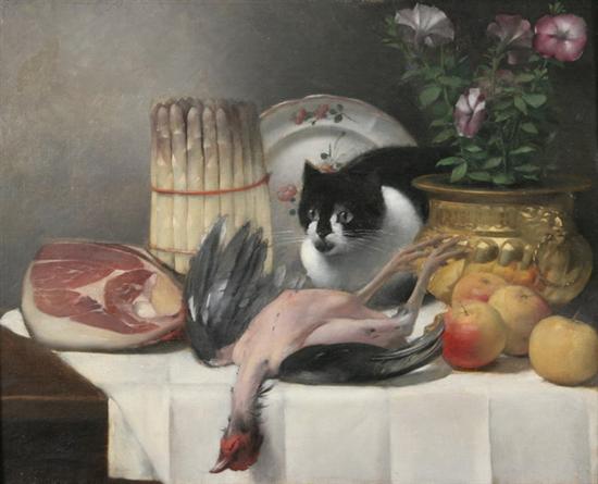 Appraisal: GUILLAUME ROMAIN FOUACE French - TABLE TOP WITH CAT AND