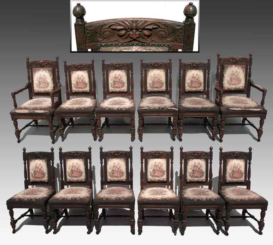 Appraisal: HORNER ERA CARVED OAK DINING CHAIRS arm side chairs cared