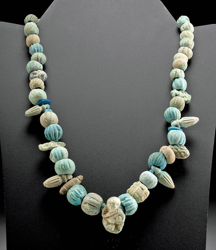 Appraisal: Egyptian Faience Bead Necklace w Figural Pendant Ancient Egypt Third