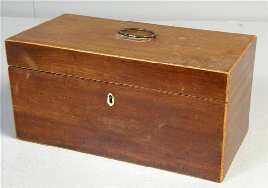 Appraisal: th century mahogany and boxwood strung tea caddy with two