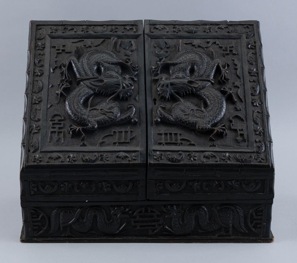 Appraisal: CHINESE CARVED WOODEN SLANT-LID LETTER BOX EARLY TH CENTURY HEIGHT