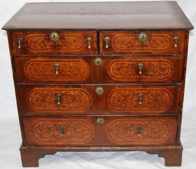 Appraisal: TH C GEORGE I ENGLISH MARQUETRY INLAID BRACKETBASE CHEST OVER