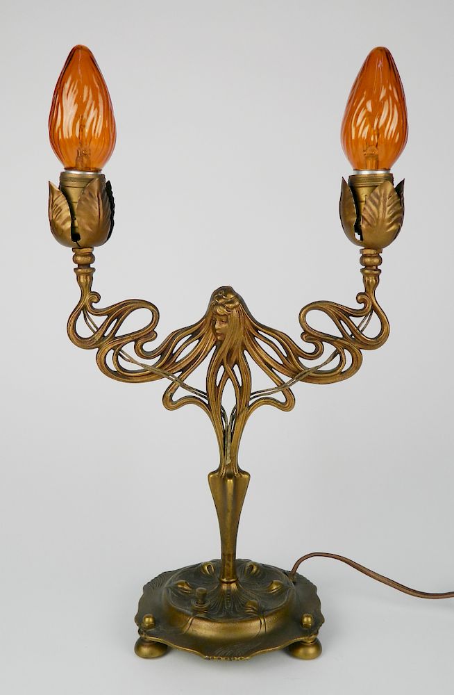 Appraisal: Brass Art Nouveau figural table lamp Brass Art Nouveau figural