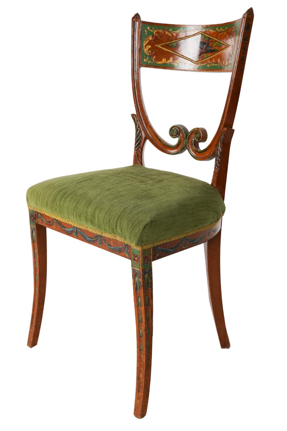 Appraisal: ADAM STYLE PAINTED FRUITWOOD SIDE CHAIR th century Condition age