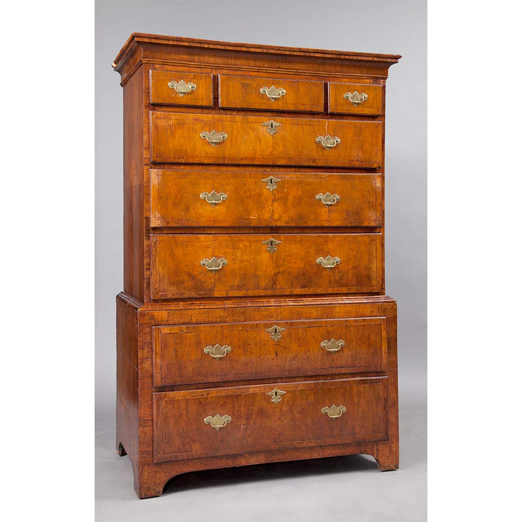 Appraisal: George II Walnut Line Inlaid Chest on Chest In two