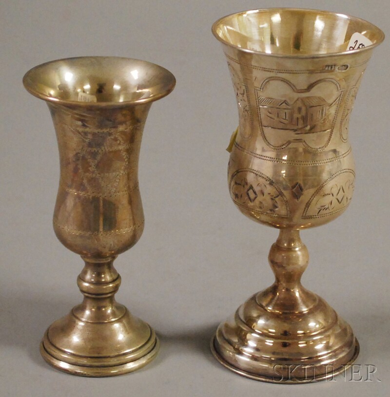 Appraisal: Two Silver Stemmed Kiddush Cups one America sterling engraved with