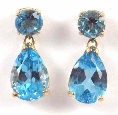 Appraisal: PAIR OF BLUE TOPAZ EARRINGS each k yellow set with