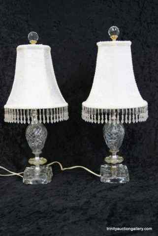 Appraisal: Pair of Antique Glass '' Bedroom Lamps Art DecoWith modern