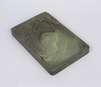 Appraisal: Carved Inkstone ca Early th Century Green hardstone finely carved