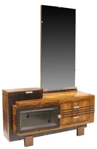 Appraisal: Italian Art Deco figured walnut and rosewood mirrored vanity dressing