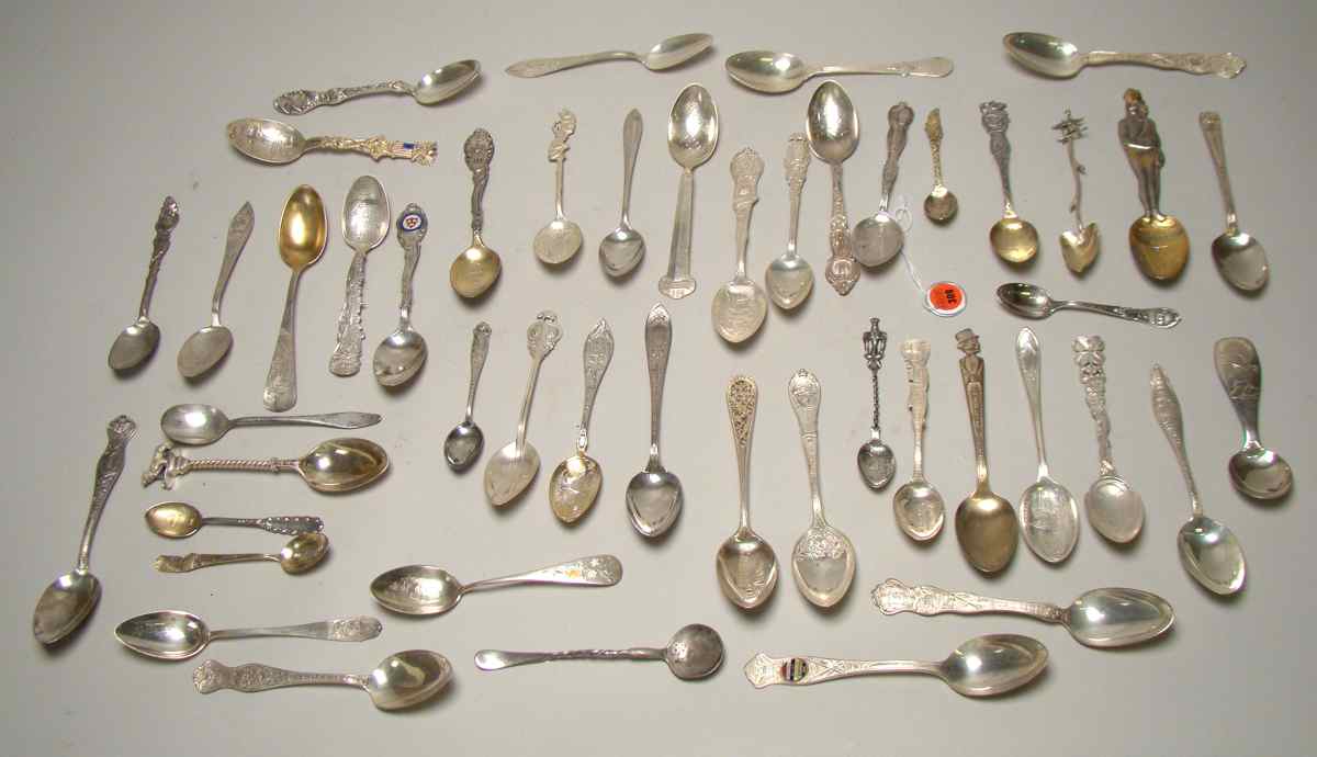 Appraisal: FORTY-FIVE STERLING SILVER AND SILVER PLATED SOUVENIR SPOONS By various