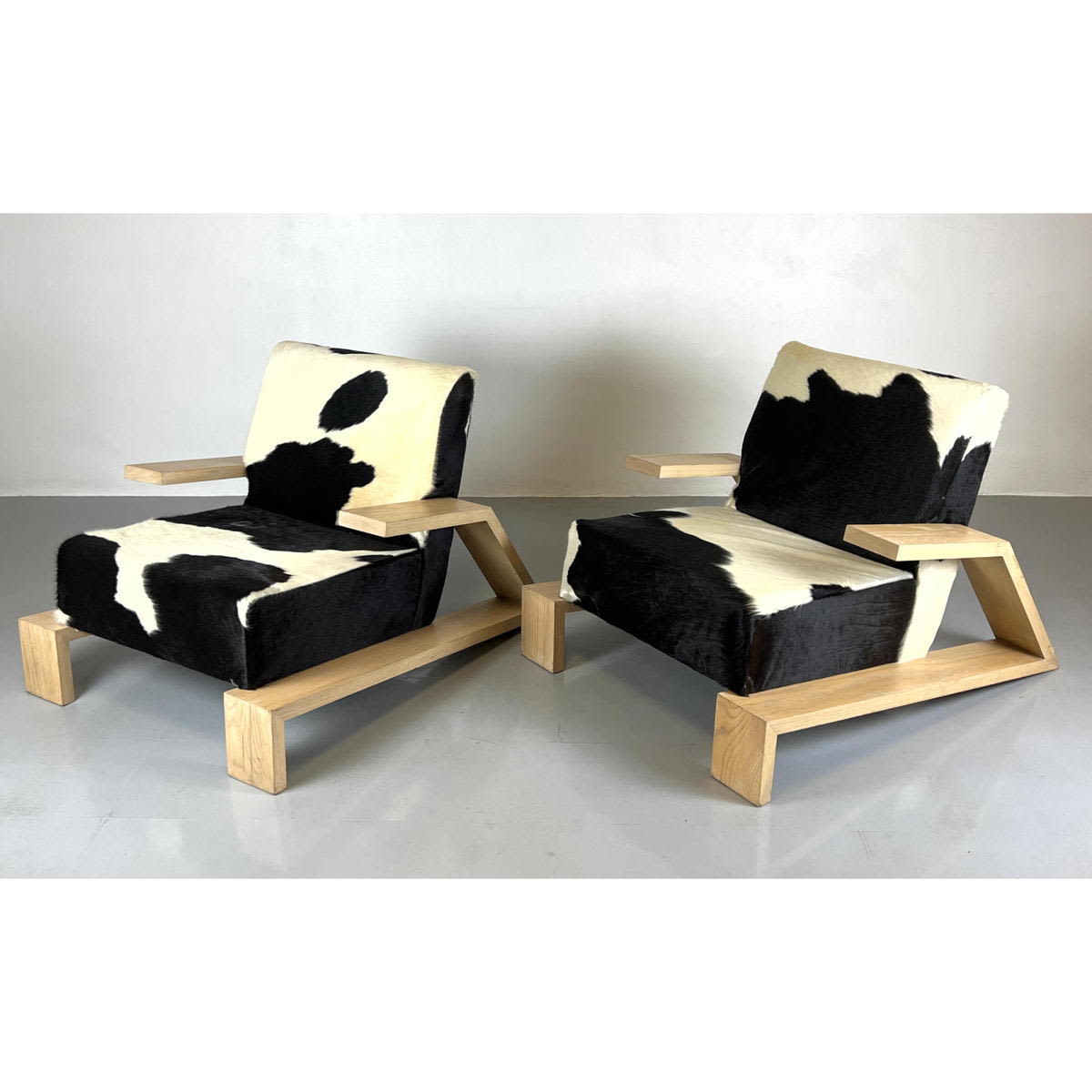 Appraisal: Pr Oak Jean Michel Frank Style Lounge Chairs Natural Animal