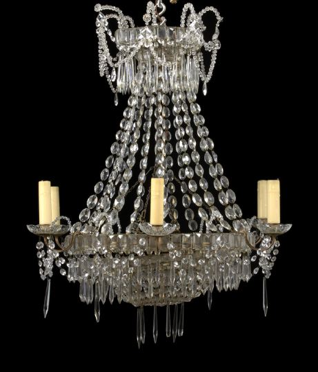 Appraisal: Scandinavian Wrought-Iron and Cut Glass Six-Light Chandelier second quarter th