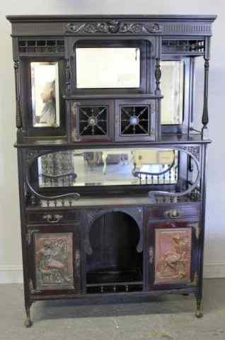 Appraisal: Victorian Jeweled Credenza with Copper Plaques From a New Hyde