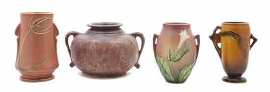 Appraisal: Four Roseville Pottery Vases comprising a double handled vase in