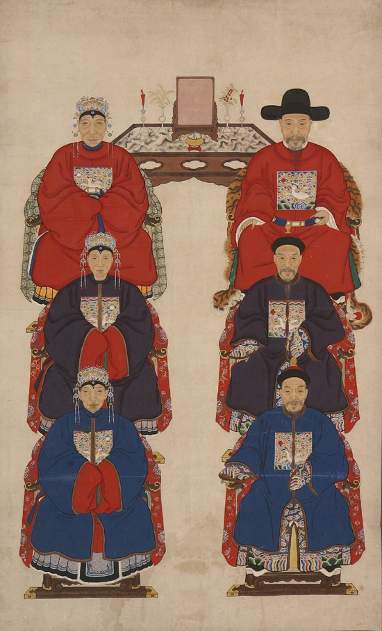 Appraisal: Chinese School Early th Century Ancestral Portrait of Three Generations