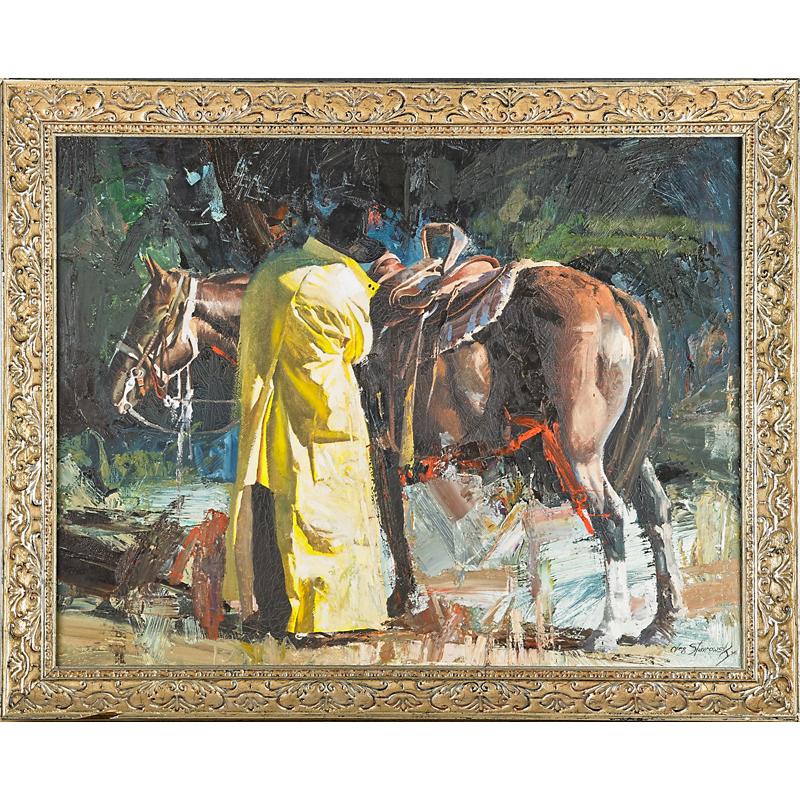 Appraisal: OLEG STAVROWSKY American b Oil on canvas Tighten Up framed