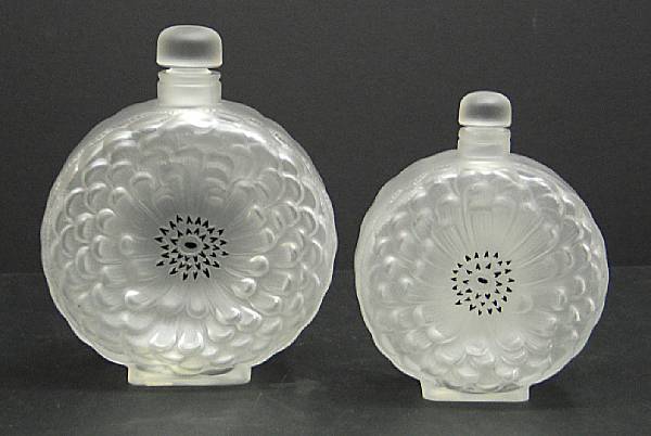 Appraisal: Two Lalique frosted glass graduated dresser bottles Dahlia The first