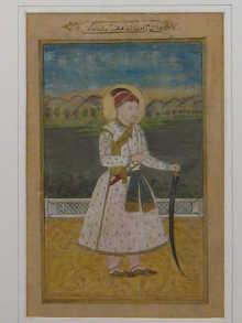 Appraisal: An Islamic painting of a prince with Arabic calligraphy th