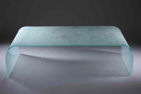 Appraisal: MODERN FROSTED GLASS LOW TABLE Rectangular top continuing to bent