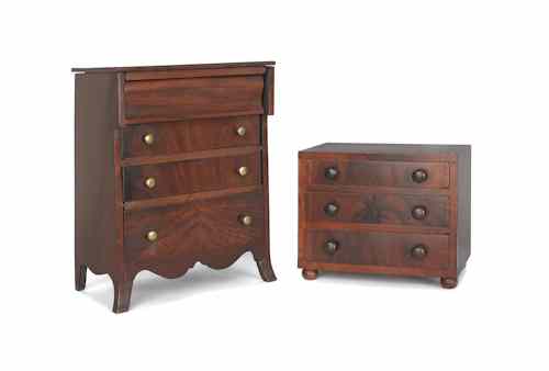 Appraisal: Two mahogany doll sized chests of drawers th c h