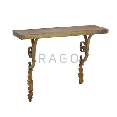 Appraisal: BRASS BASE WALL CONSOLE Mahogany top th c x x