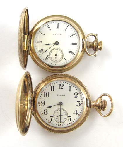 Appraisal: TWO AMERICAN ELGIN HUNTING CASE POCKET WATCHES model size s