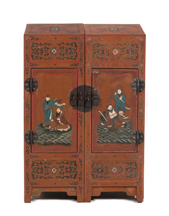 Appraisal: Sale Lot A Small Chinese Polychrome Painted Red Lacquered Chest