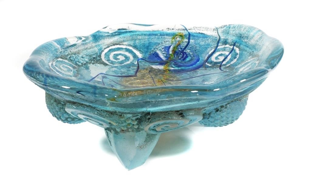 Appraisal: Art glass relief poured footed bowl by Susan Gott Design