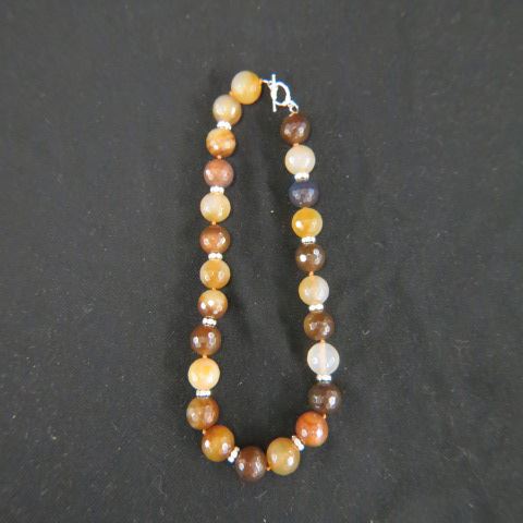 Appraisal: Agate Necklace faceted beads each mm with silver crystal spacers