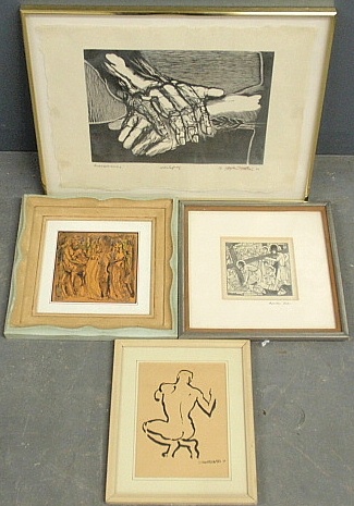 Appraisal: - Two pen and ink sketches by Walter Stawuszewski nude