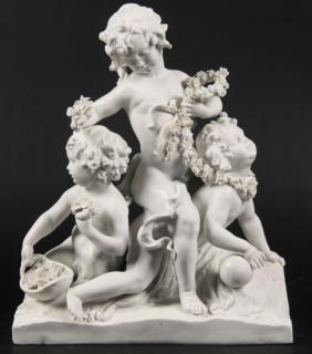 Appraisal: SEVRES BLANC DE CHENE PORCELAIN GROUPING OF PLAYFUL PUTTI ONE