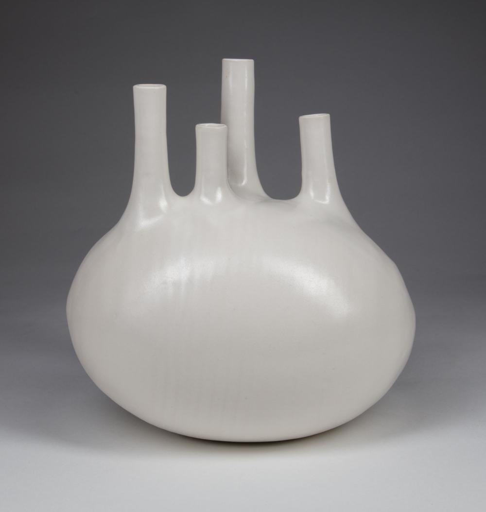 Appraisal: Jonathan Adler White Glazed Pottery Aorta Vase th c Couture