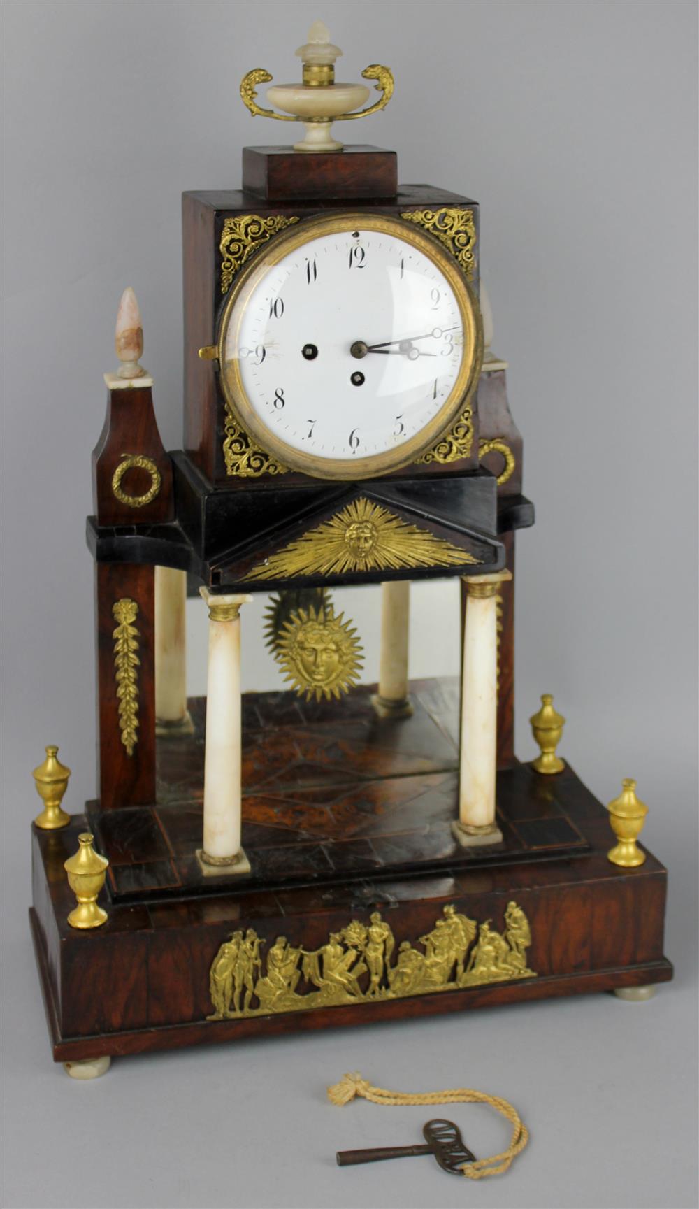 Appraisal: NEOCLASSICAL STYLE MANTEL CLOCK with painted dial with Arabic numbers