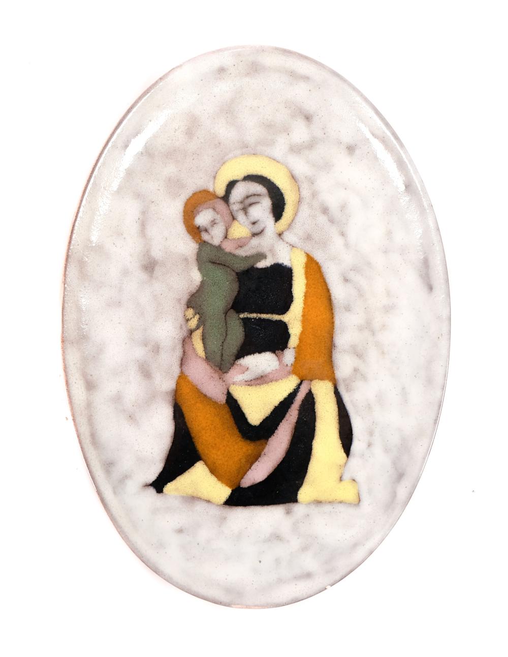 Appraisal: Mid-century Modern oval wall plaque hand painted with Madonna and