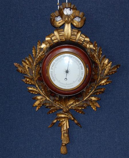 Appraisal: FRENCH GILTWOOD FRAMED ANEROID BAROMETER TH CENTURY of cartel style