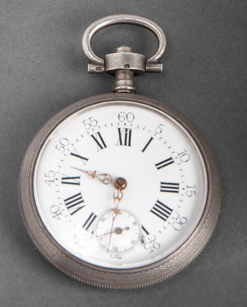 Appraisal: Silver Engraved Engine-Turned Pocket Watch Silver engraved and engine-turned motif