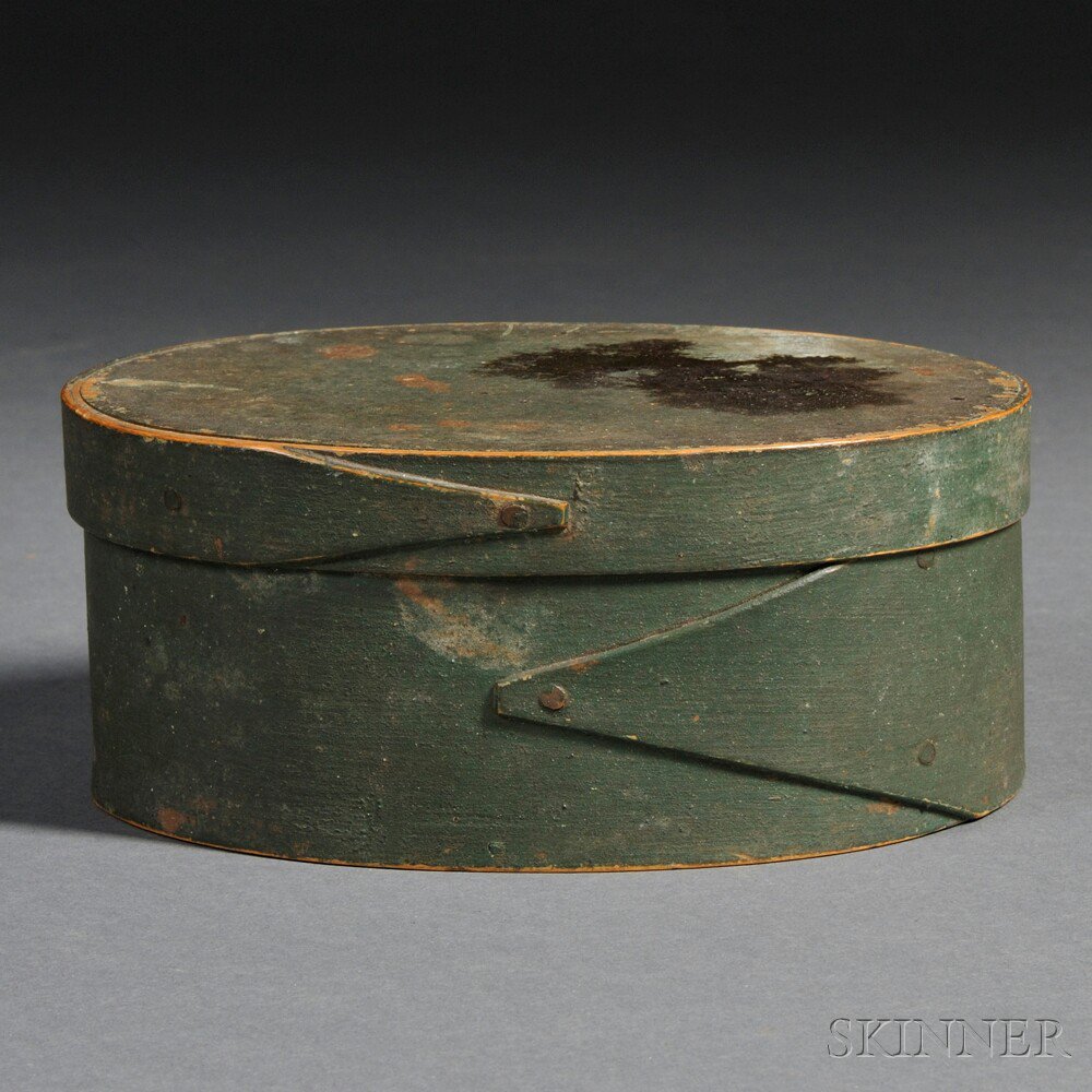 Appraisal: Small Blue Green-painted Oval Covered Box probably New England th