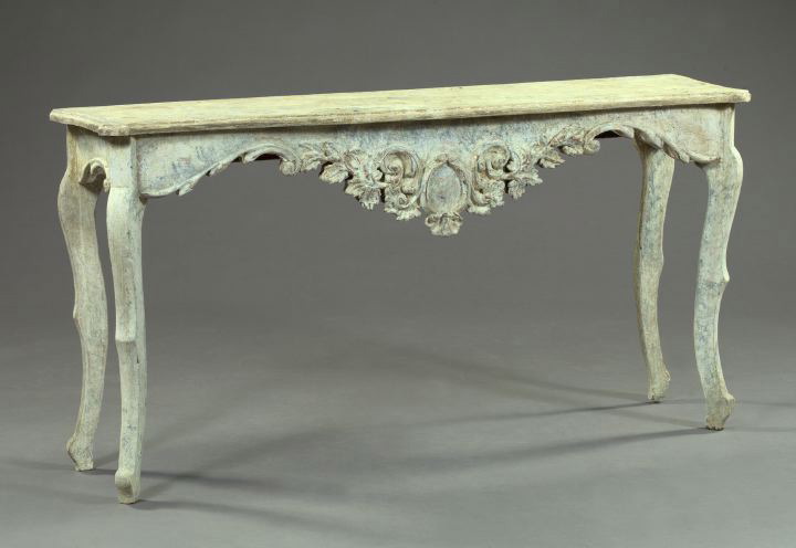 Appraisal: Provincial Carved White-Painted and Distressed Wooden Console Table composed of