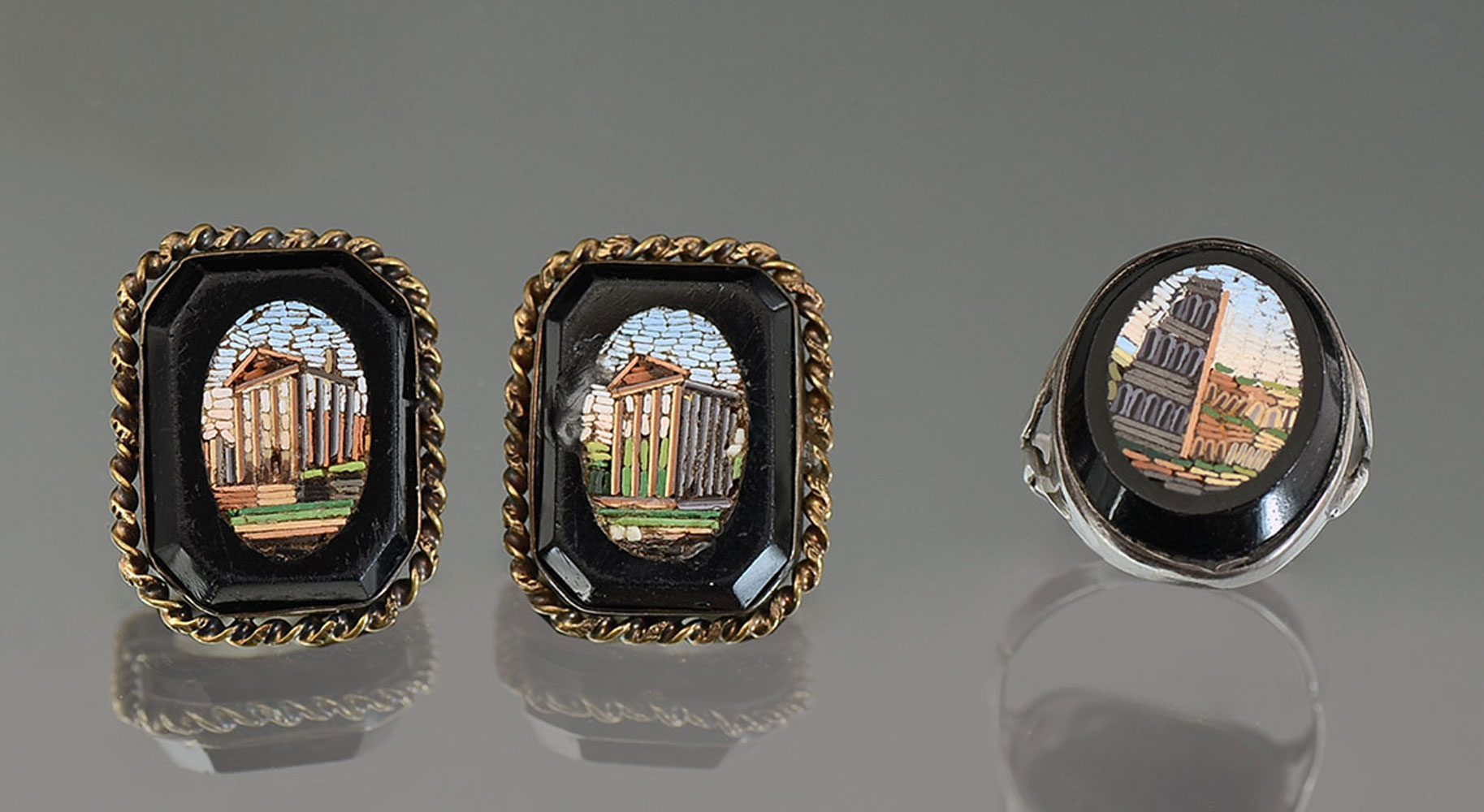 Appraisal: ITALIAN LATE 'S MICRO MOSAIC RING EARRINGS Beautiful fine detail