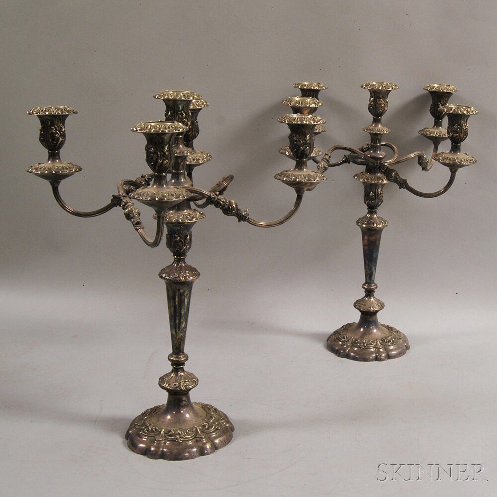 Appraisal: Pair of Gorham Silver-plated Convertible Five-light Candelabra overall ht in