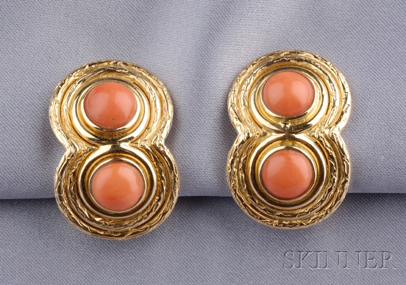 Appraisal: kt Gold and Coral Earclips possibly David Webb each with