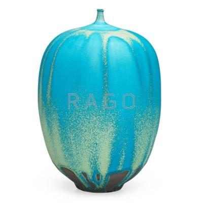 Appraisal: ROSE AND ERNI CABAT Large Feelie turquoise and green glaze