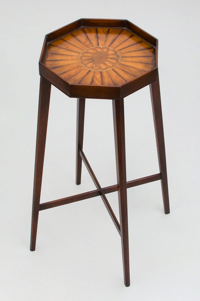 Appraisal: GEORGE III STYLE SATINWOOD AND MAHOGANY PARQUETRY OCTAGONAL-TOP KETTLE STAND