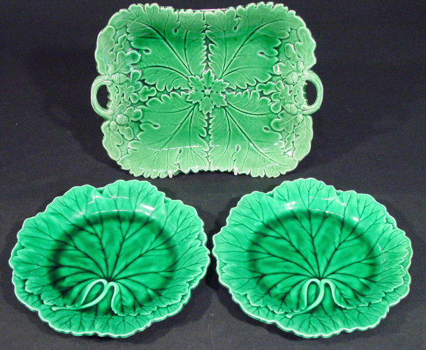 Appraisal: Victorian Majolica green leaf plate and two similar Wedgwood green